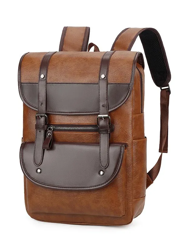sac à dos décontracté en cuir pu 15.6 pouces, sac à dos de voyage pour ordinateur portable d'affaires, cartable multi-poches