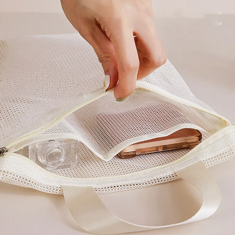 sac de toilette portable en maille, sac de rangement transparent, trousse de maquillage portable, sac de rangement grande capacité, sac organisateur de sous-vêtements