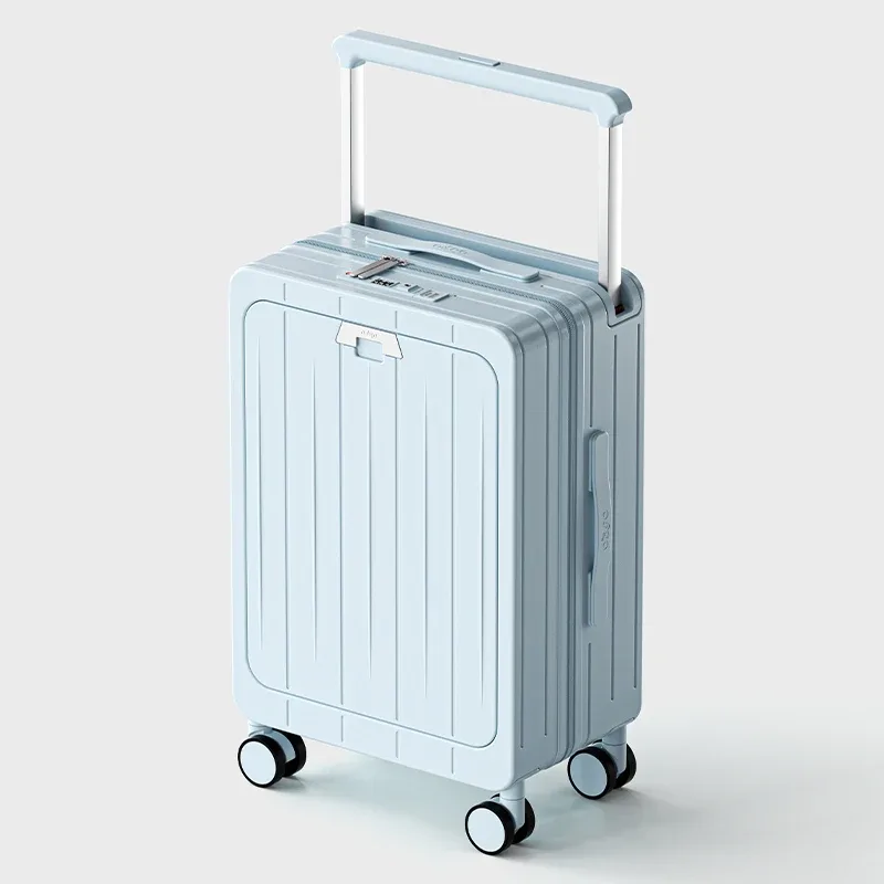 valise bagage roulettes abs blanc vert motif lignes horizontales poignée télescopique compartiment avant roues toupie usage voyage affaires