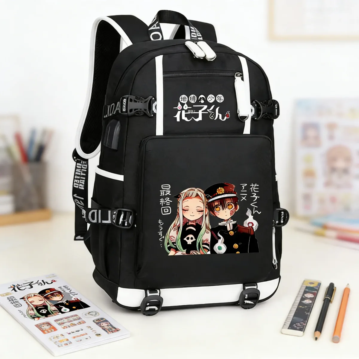 dessin animé toilette lié hanako-kun étudiants école sac à dos pour ordinateur portable oxford bookbag usb charge anime shouler sacs sac à dos décontracté