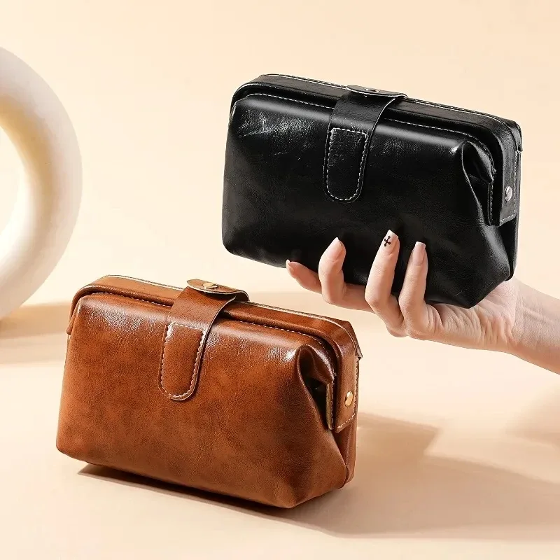 sac de toilette vintage en cuir pu de luxe, grande capacité, pour ranger les pinceaux de maquillage, sac de voyage portable pour femme
