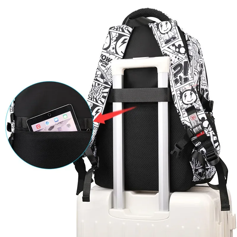 nouveau sac à dos imperméable 2026 pour homme, compatible ordinateur portable 15,6 pouces, imprimé graffiti, sac de voyage oxford pour femme, sac scolaire vintage pour homme
