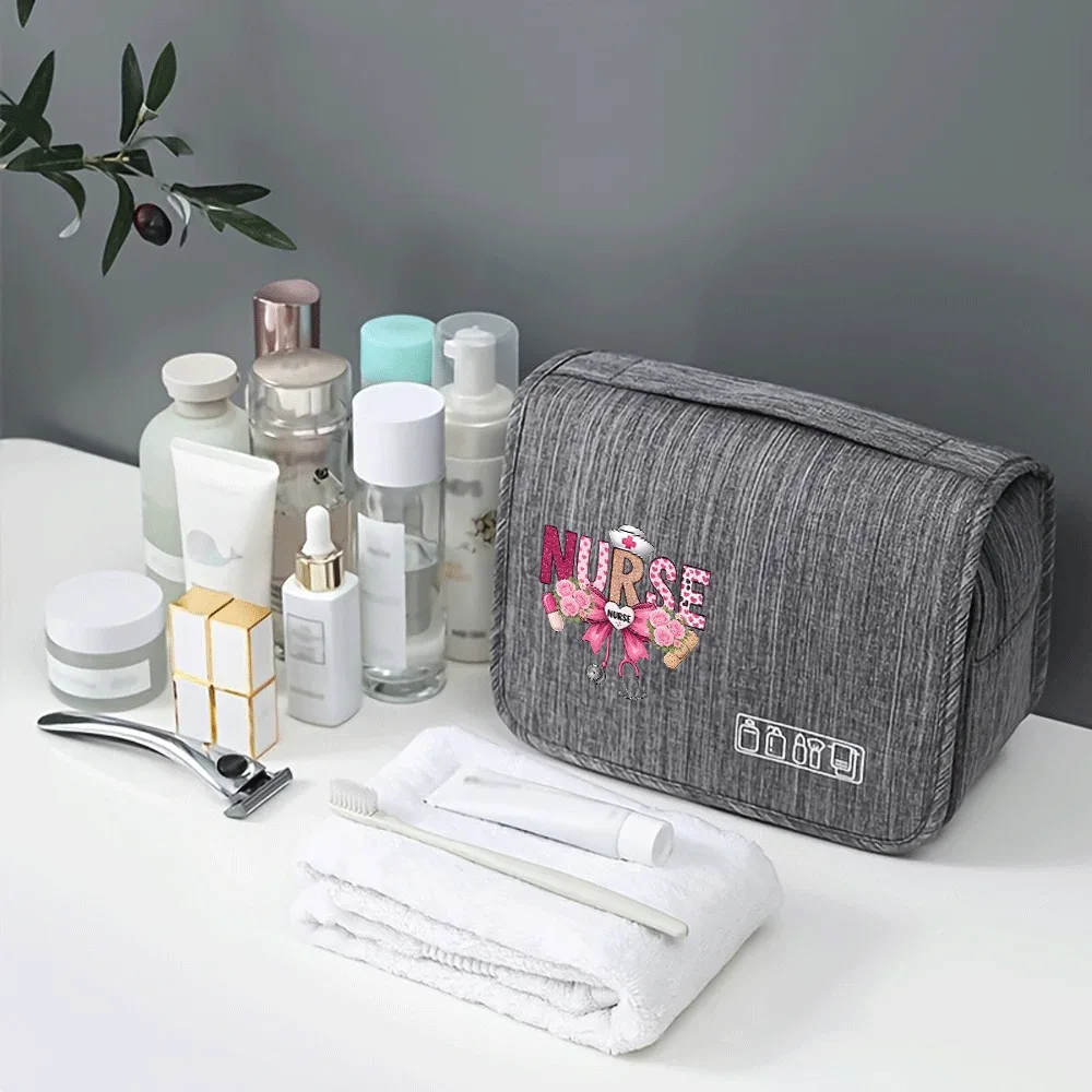 sac de maquillage portable imprimé infirmière, unisexe, grande capacité, organiseur de cosmétiques, trousse de toilette suspendue pour femmes et hommes, lavage, rasage, maquillage