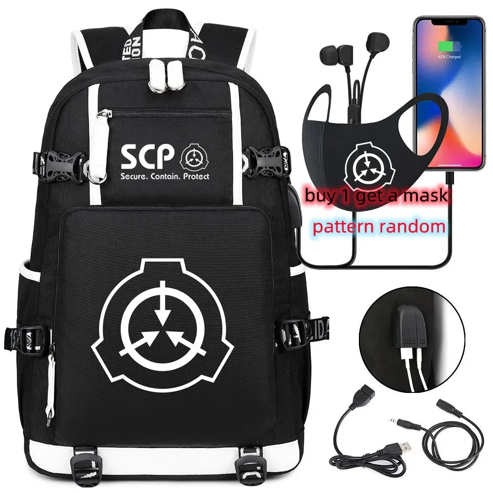 sac à dos scp foundation cartable noir, sacs d'école de dessin animé pour enfants adolescents, sac à dos de voyage scp, sacs initiés par ordinateur portable usb