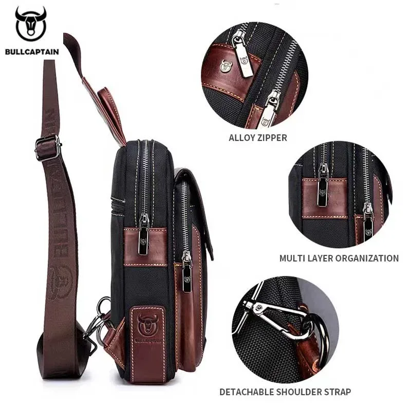 bullcaptain hommes chauds de première couche en cuir de vachette décontracté mode poitrine sac de ceinture sac pour hommes sac à bandoulière hommes sac de poitrine