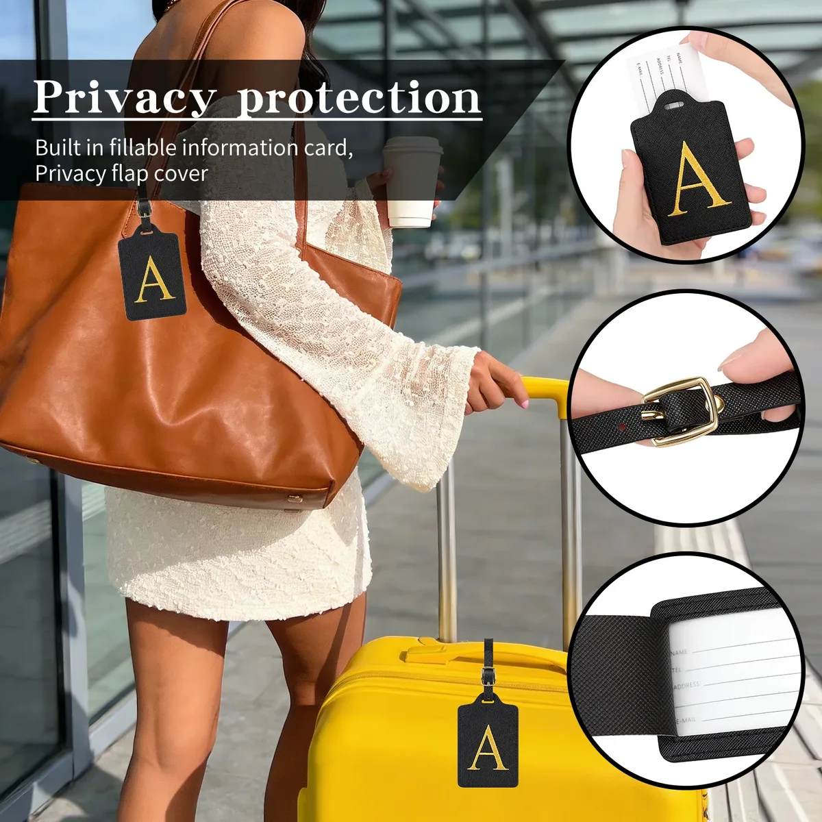 étiquette de bagage en cuir de qualité supérieure pour affaires, étiquette d'adresse pour bagage, étiquette de bagage cabine, porte-nom et adresse, accessoires de voyage