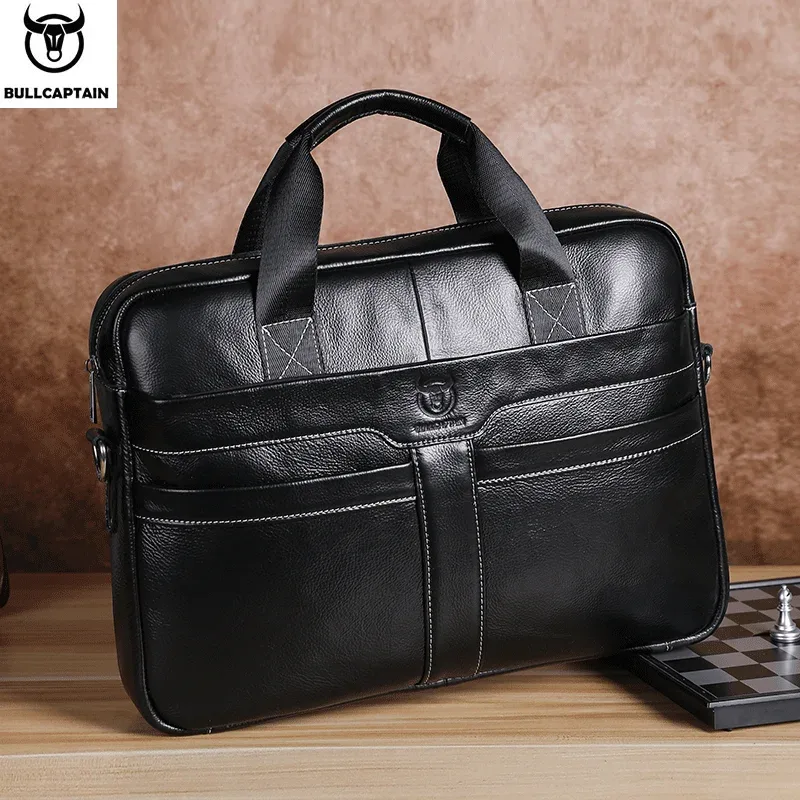 sac pour ordinateur portable en cuir bullcaptain, sac pour ordinateur portable 15' en cuir de première qualité, sacoche pour ordinateur portable pour hommes, sac de travail, de voyage et d'affaires 053