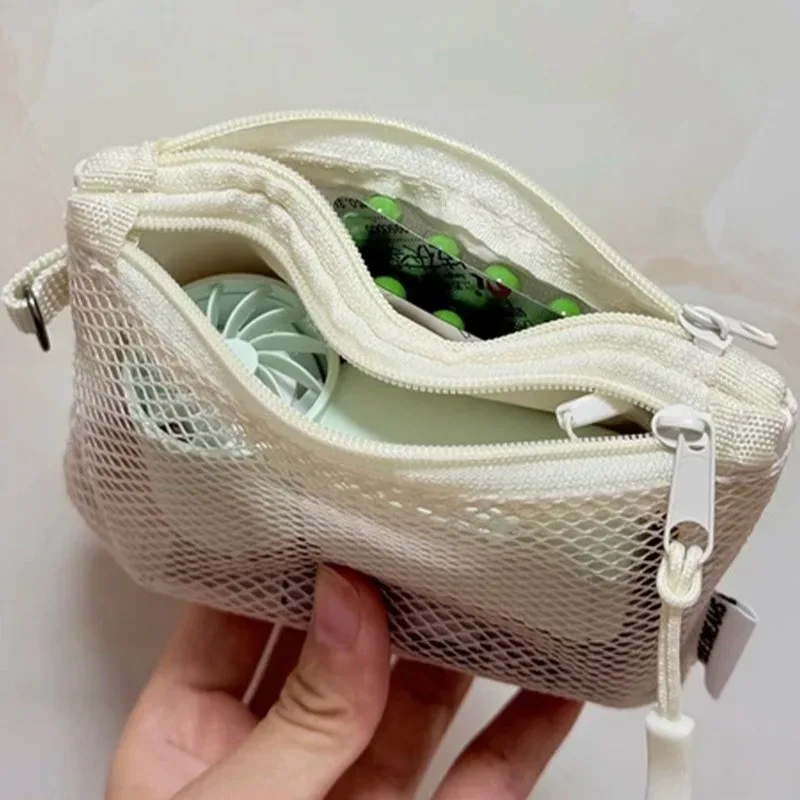 sac de rangement en maille respirante à double couche, pochette à fermeture éclair portable pour cosmétiques et maquillage, organisateur de toilette de voyage, pochette de rangement pour papeterie