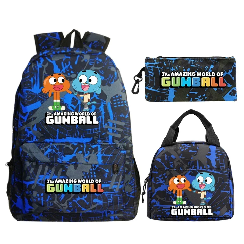 sac à dos the amazing world of gumball, 3 pièces, avec sac à crayons, sac à déjeuner, sac d'école pour étudiants, sac à dos de voyage, sac à livres pour garçons et filles, cadeau