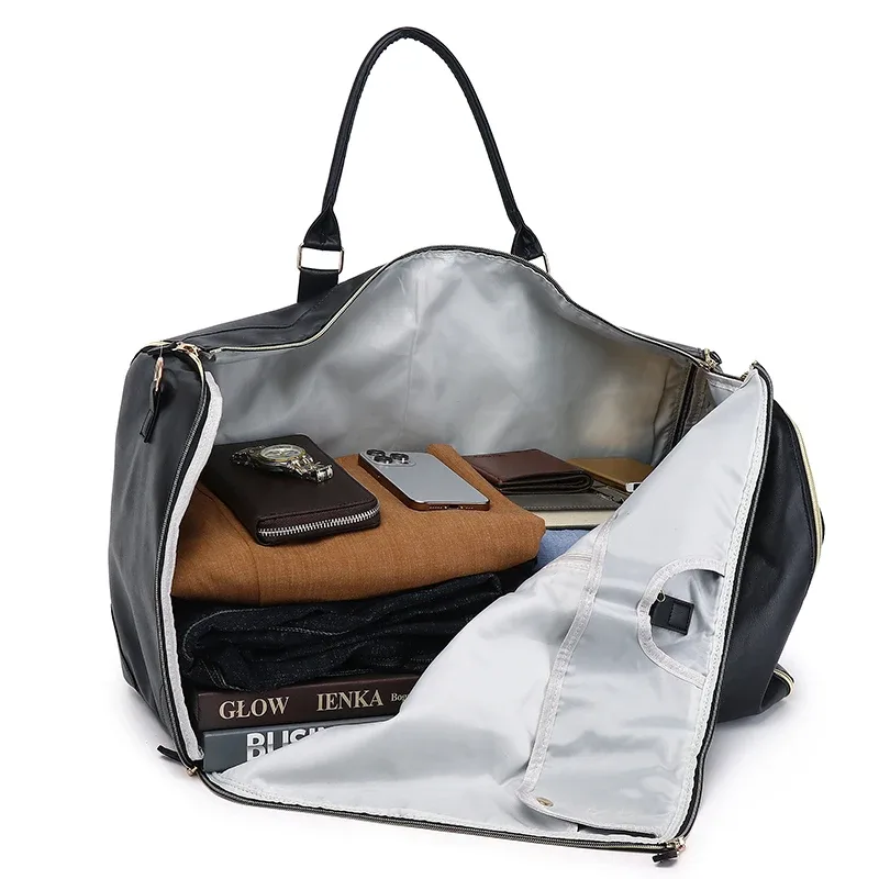 nom personnalisable gratuit, sac de voyage pratique pour vêtements, grand sac à bagages en cuir pu, sac de voyage à la mode