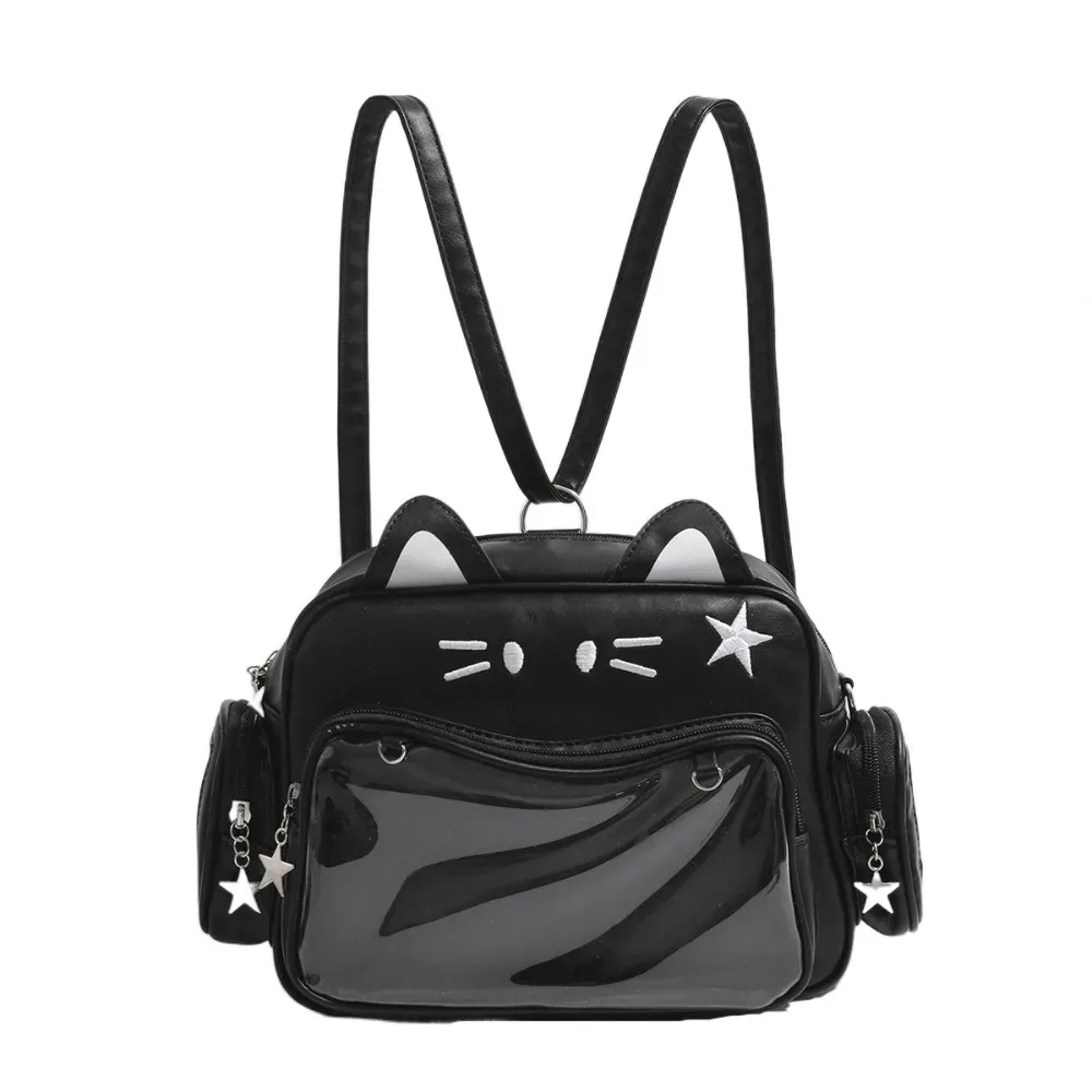 sac à bandoulière y2k adge display pour femme, style preppy jk, sac itabag chat mignon, pochette transparente kawaii, en cuir pu