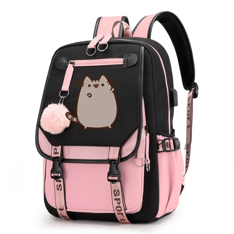 sac à dos imprimé chat de dessin animé pour adolescents, cartable pour filles et garçons, sacs à dos de voyage décontractés, sac à dos rose mochila