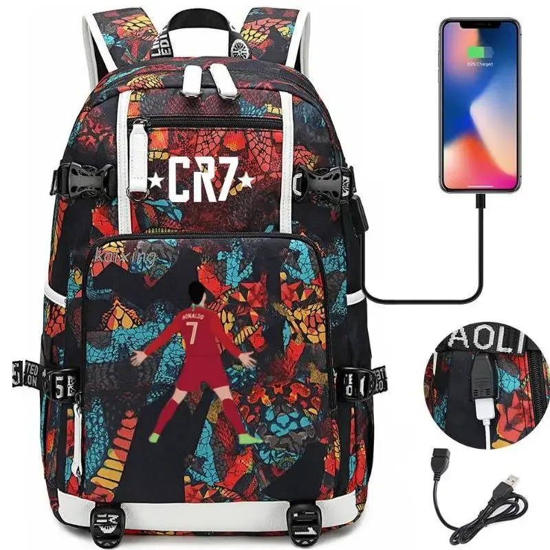 mode cr7 sac à dos usb charge sac d'école 15.6 pouces sac à dos pour ordinateur portable femme mâle livre sac sacs à dos étanche adolescents sac à dos