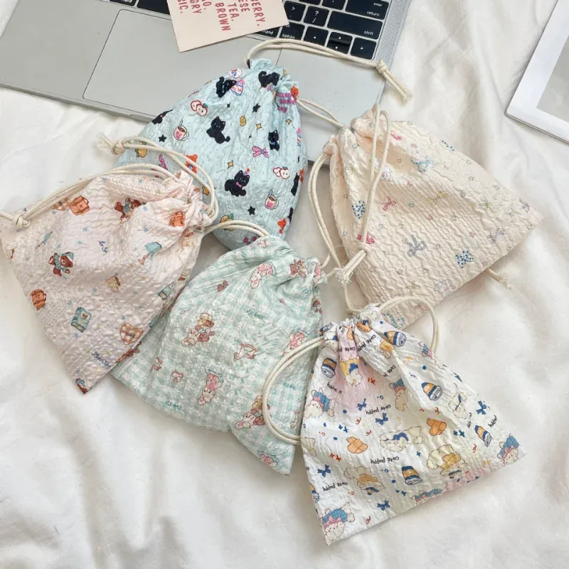 sac à cosmétiques à cordon de serrage en relief, 1 pièce, pochette de rangement de cosmétiques portable mignonne, sac de rangement pour maquillage et accessoires