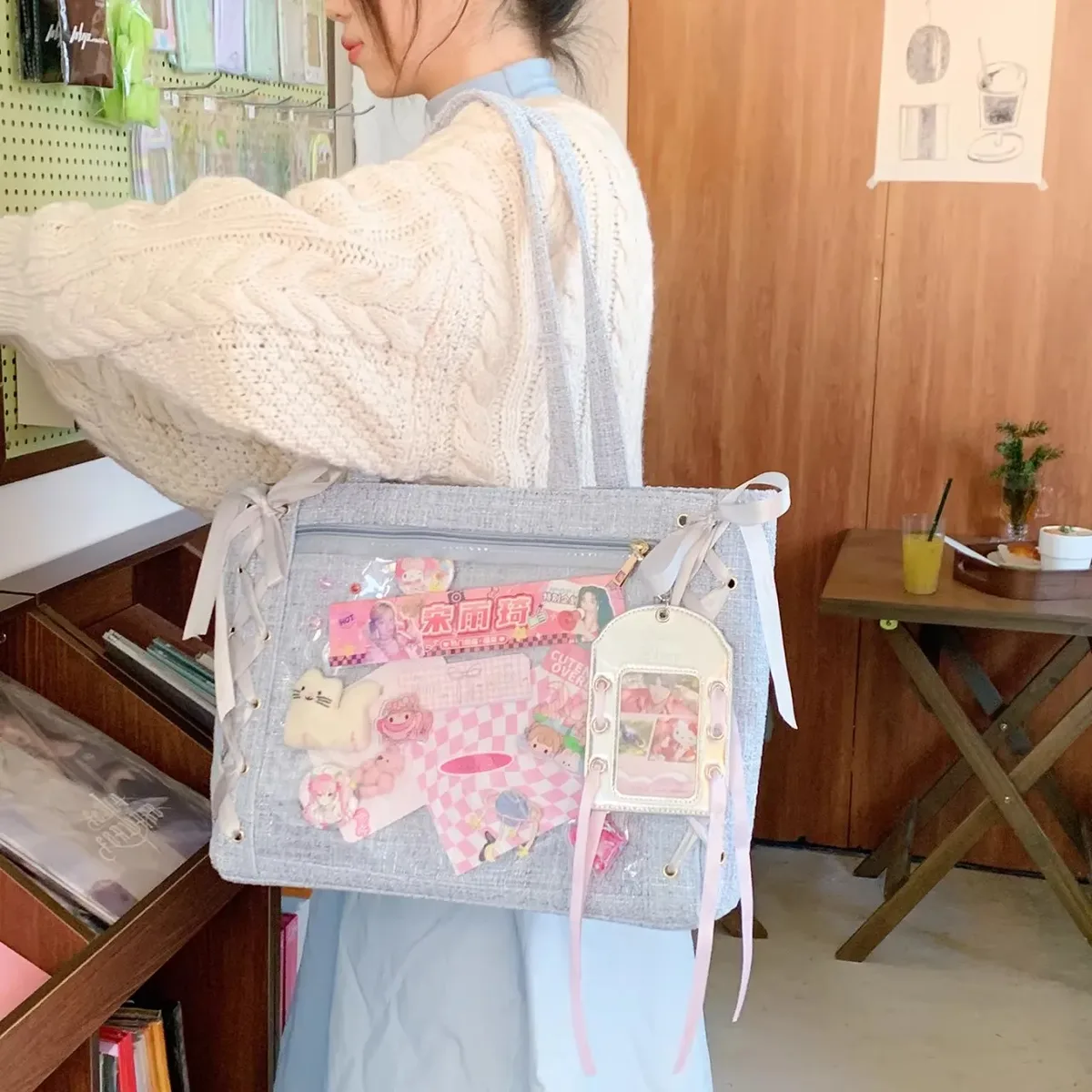 nouveau sac à bandoulière y2k avec nœud en ruban, style japonais ita, pochette transparente mignonne pour fille, grande capacité, sac fourre-tout à bandoulière, sacs à main diy pour affichage