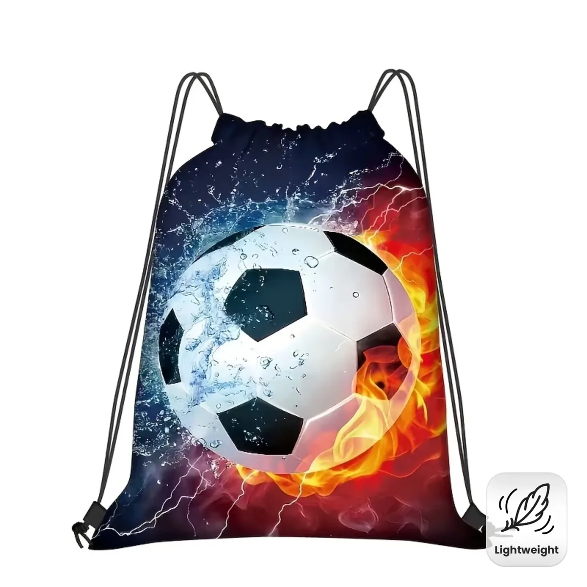 sac à dos de sport léger en polyester avec cordon de serrage, imprimés basketball et football, idéal pour la gym, les activités de plein air, les fêtes ou comme sac cadeau