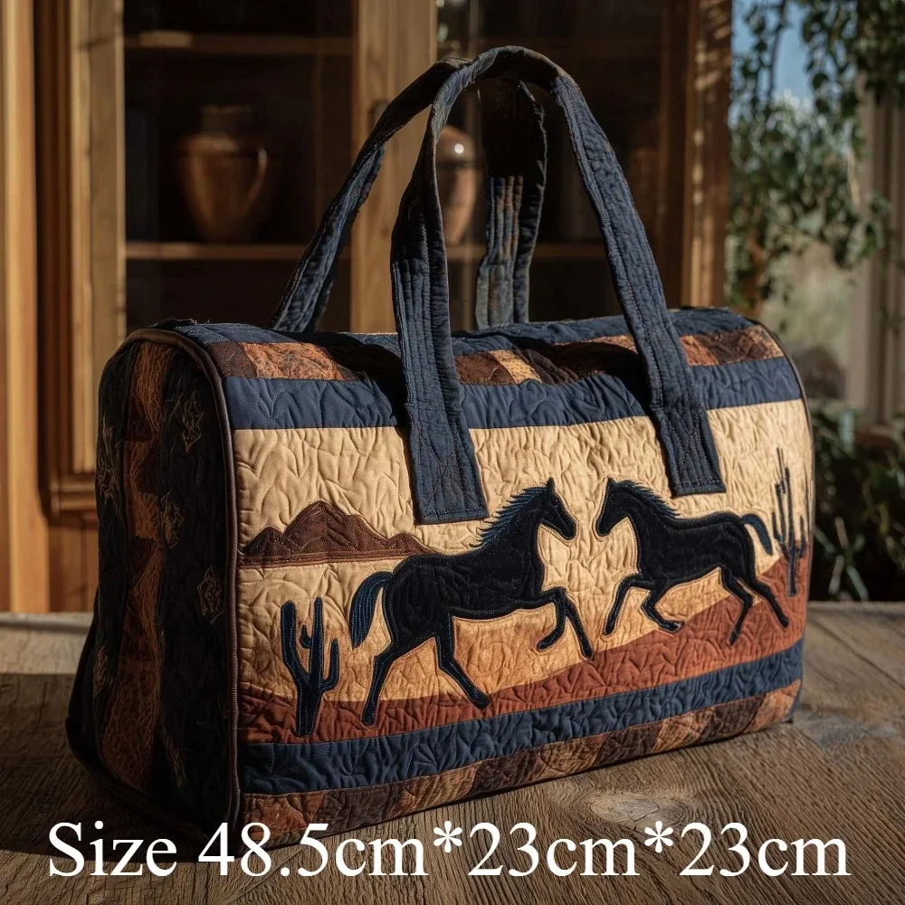 sac fourre-tout matelassé 3d de style occidental, imprimé cheval en course, cactus, bohème, sac de voyage, sac à bandoulière fait à la main, grande capacité, sac de transport