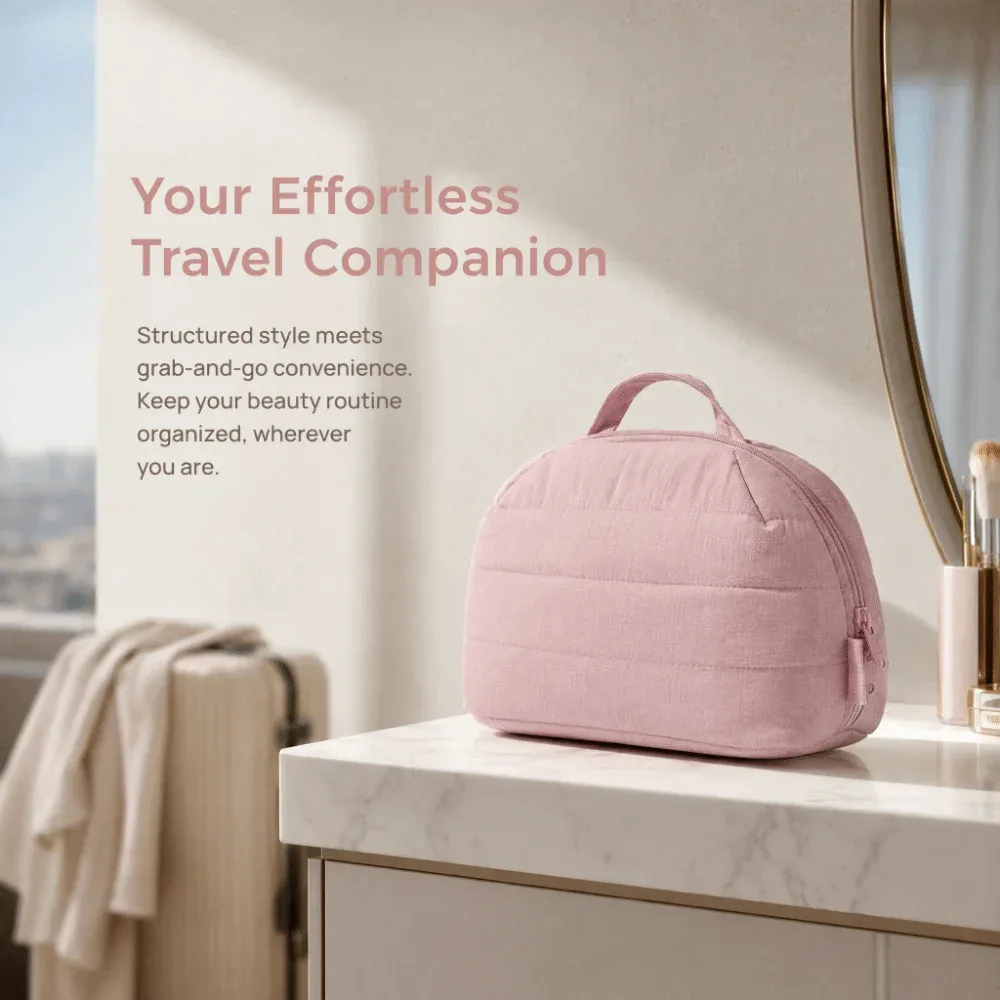 sac de maquillage de voyage pliable, multi-compartiments, séparateurs réglables, pochette de toilette, porte-pinceaux, fermeture à glissière, organisateur de maquillage