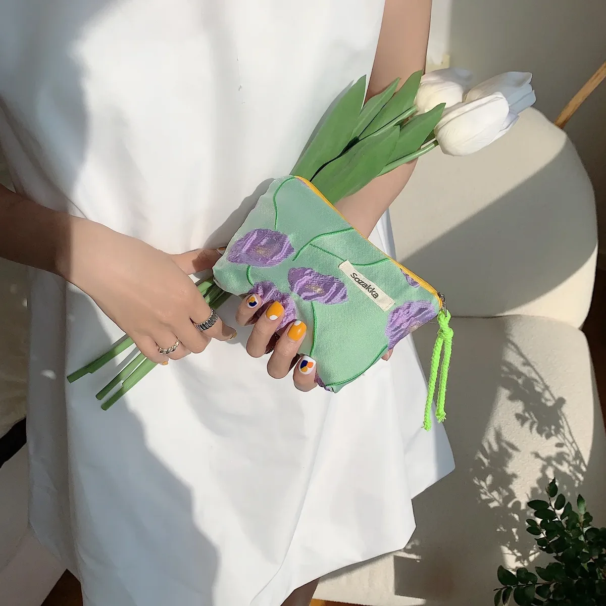 sac de rangement floral kawaii pour femmes, sac à main de voyage, sac à cosmétiques, sac à rouge à lèvres, porte-monnaie, sacs à main de maquillage mignons, portefeuille, étuis à crayons, sac en poudre