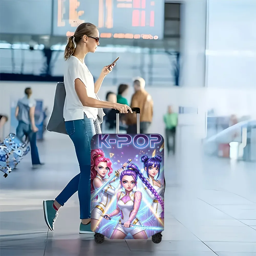 housse valise polyester gris bleu noir design k pop futuriste idoles voyage compact transport securise trip cadeau