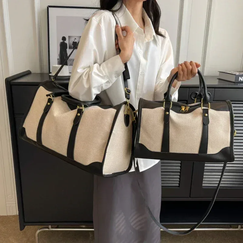 sac à main de rangement de voyage pour femmes, sac de bagages de fitness vintage, sac à bandoulière simple, grand sac en nylon et cuir pu, 2026 sacs à main
