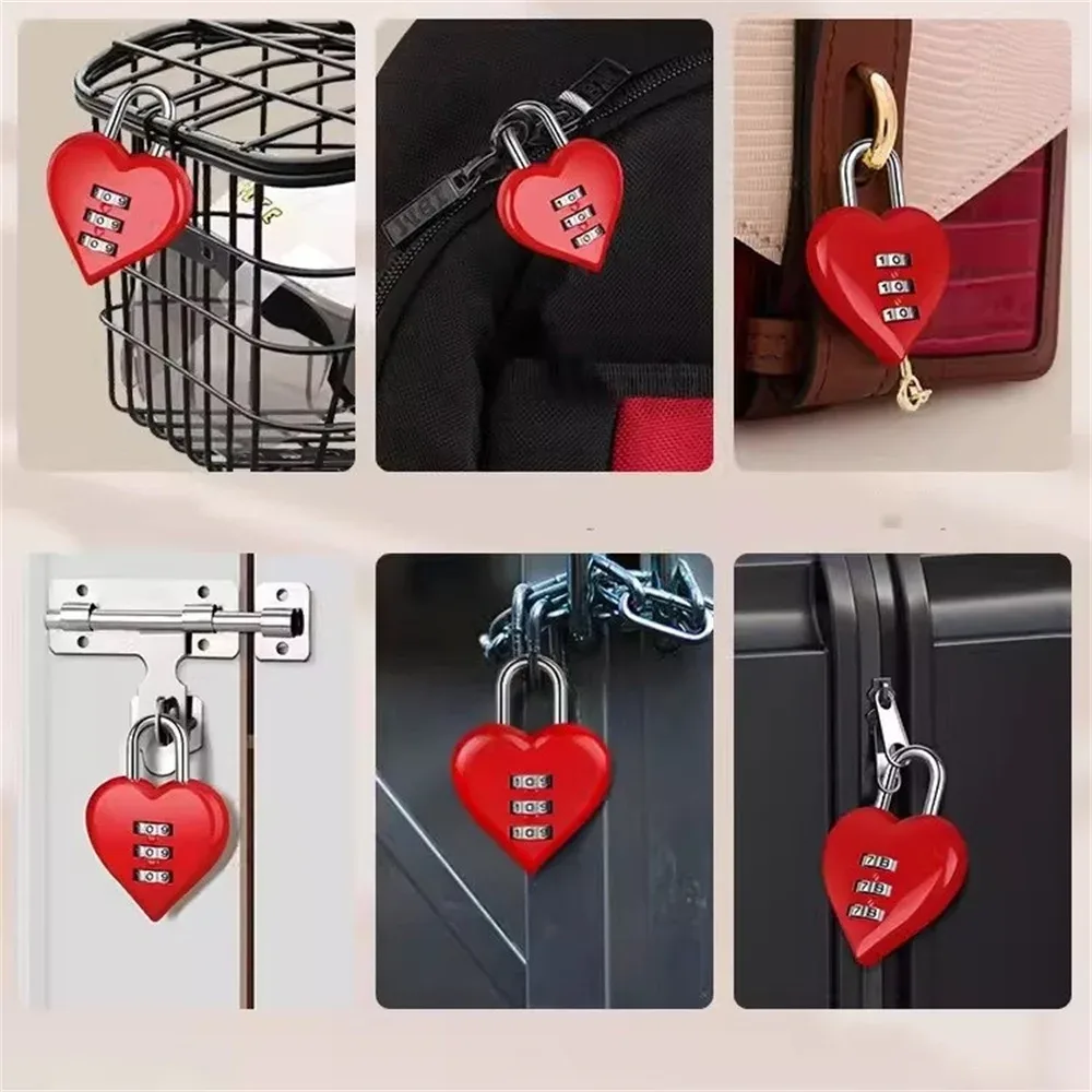 mini cadenas à combinaison en forme de cœur à 3 chiffres, pour couple, cadeau de mariage, accessoire de voyage, cadeau d'anniversaire