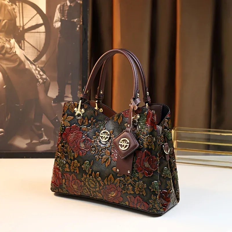 sac à main à motif de fleurs vintage, sac fourre-tout de luxe en cuir pu, sac à bandoulière à la mode pour femmes