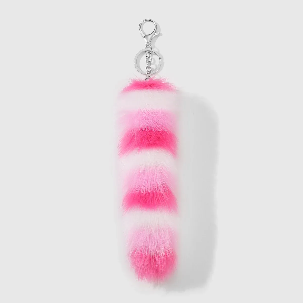 porte-clés queue de raton laveur en fausse fourrure, breloque de sac rayée et moelleuse pour femmes et filles, accessoire pendentif pour sac à dos et sac à main style y2k punk