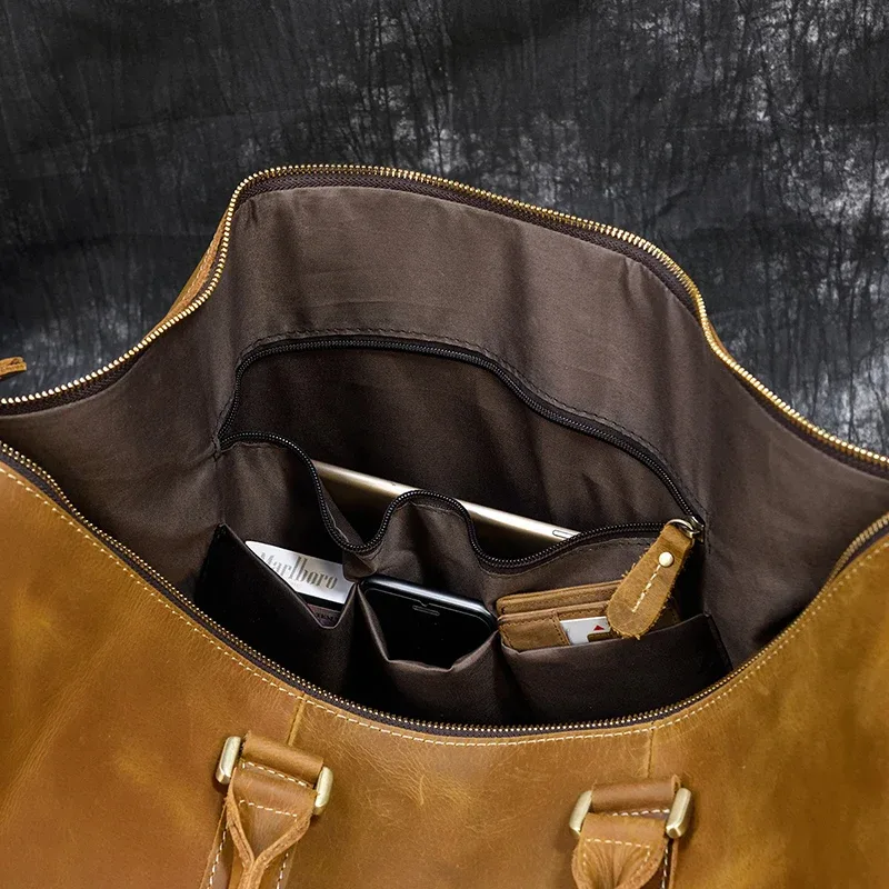 luufan-sac de voyage en cuir véritable pour homme, grande capacité, vintage, elin, cheval, homme, bagage, week-end