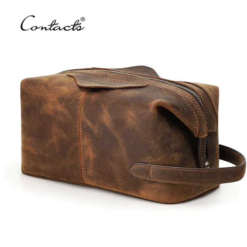 contact's – sac à cosmétiques suspendu pour hommes, pochette de rangement de voyage en cuir de cheval fou, trousse de toilette vintage