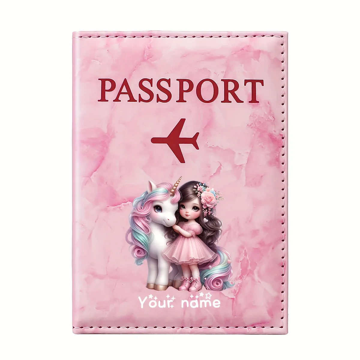 porte-passeport en pu à motif licorne pour fille, avec icône d'avion doré, porte-cartes, portefeuille de voyage, cadeau pour les voyageurs et les professionnels
