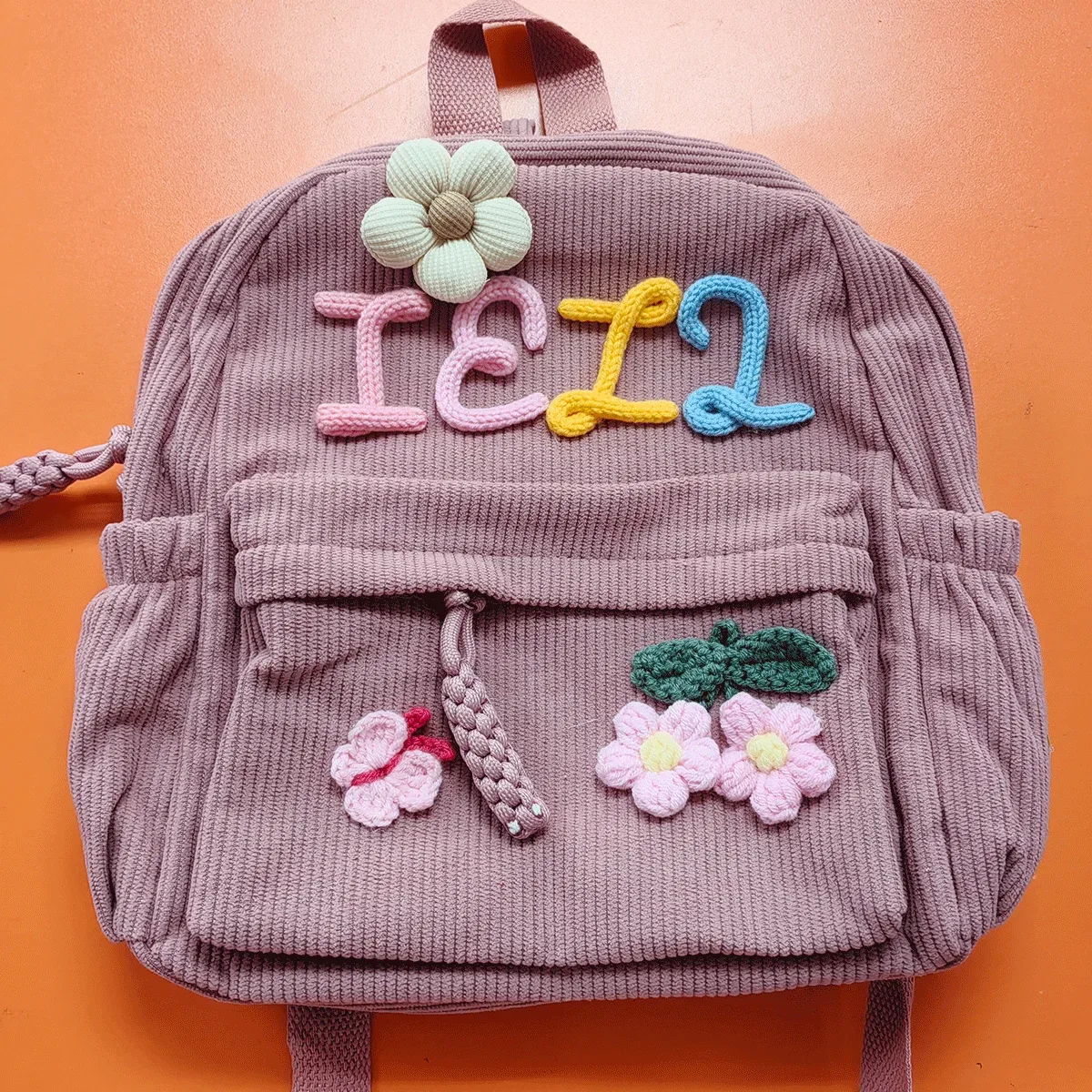 sacs à dos personnalisés en velours côtelé – sacs à dos brodés sur mesure, décorations florales/animalières, styles parent-enfant, sac pour sœur/frère