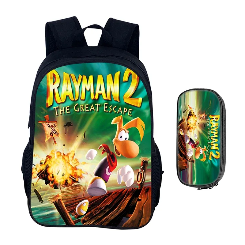 jeux de dessin animé rayman legends 2 pièces ensemble sac à dos cartable garçons filles camping sac à dos trousse à crayons sac à crayons boîte à crayons