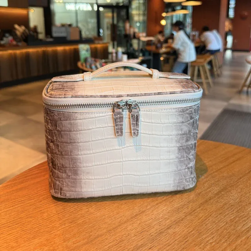 sac de maquillage en cuir de vachette de haute qualité à motif crocodile pour les voyages des femmes, trousse de toilette portable, sac de rangement pratique