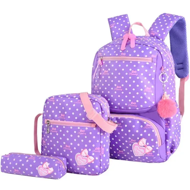 sac dos polyester point rose cœurs rouges bleus nœuds noirs pochette crayon sacs école filles voyage