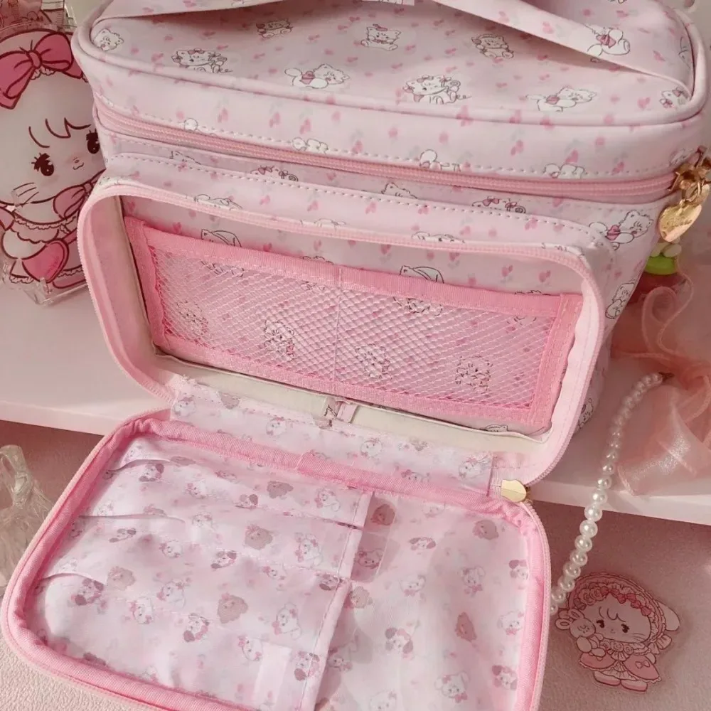 1 pièce nouvelle trousse de maquillage princesse mignonne, sac de rangement portable forme carrée grande capacité, sac à main tendance en pu, trousse de toilette portable