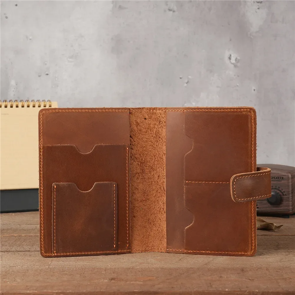 Porte-cartes Voyage Cuir Véritable Marron Clair Cartes Billets Accessoires Homme Femme Rétro Clip Compressible Organisateur