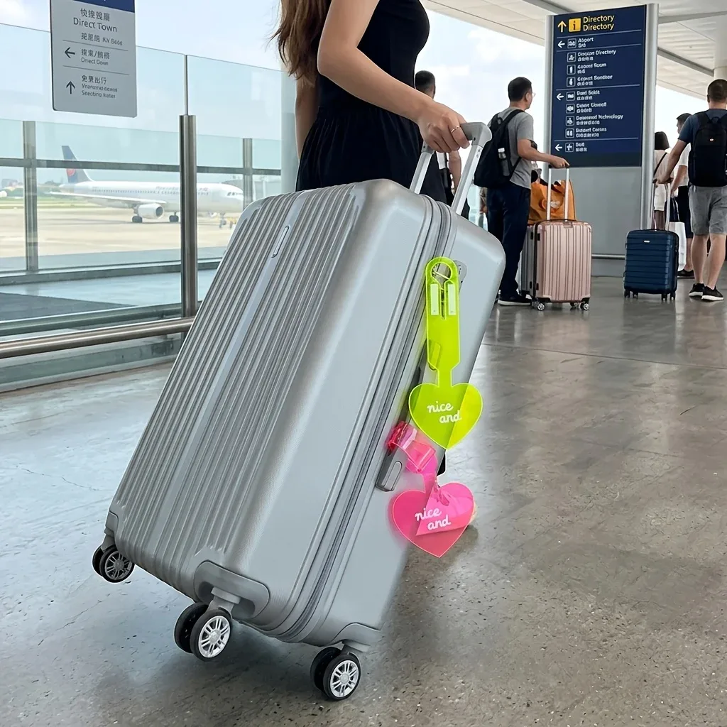 étiquette bagage pvc transparente vert bleue forme cœur anti-vol facile identification voyage sac valise