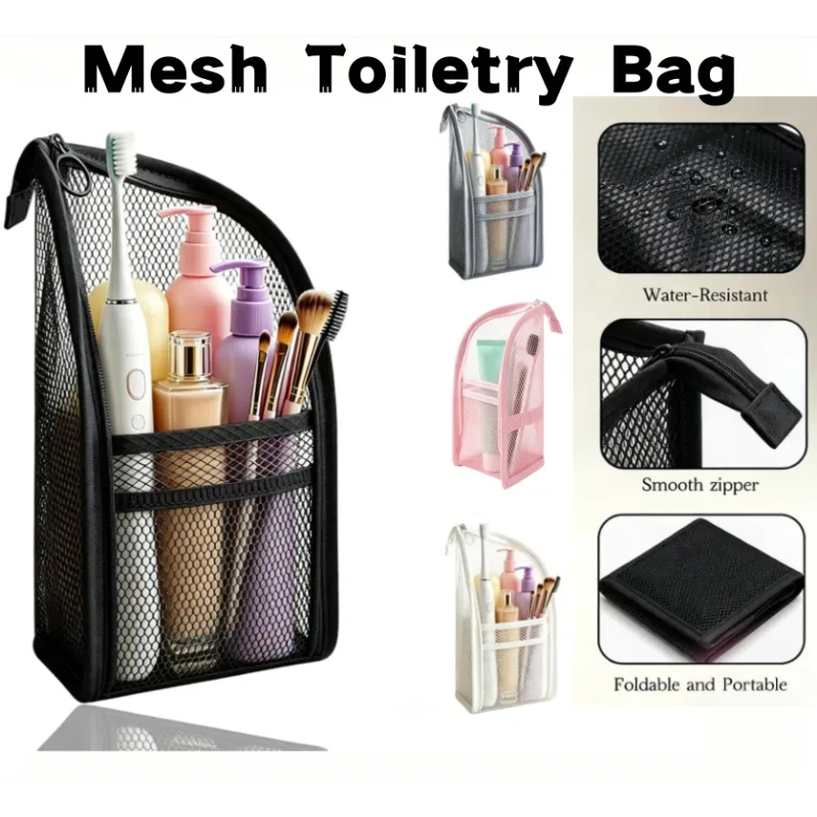 Trousse Toilette EVA Imperméable Maille PVC Classique Rose Gris Blanc Noir Compartiments Vertical Organisation Hygiene Voyage Cosmétiques