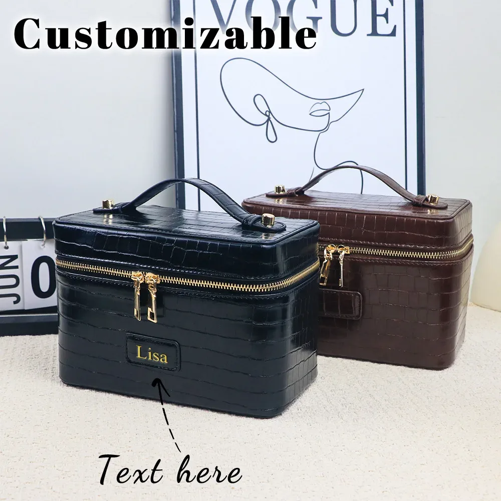 nouvelle trousse de voyage portable en cuir pu grande capacité pour femmes, trousse de maquillage et cosmétiques personnalisable avec logo
