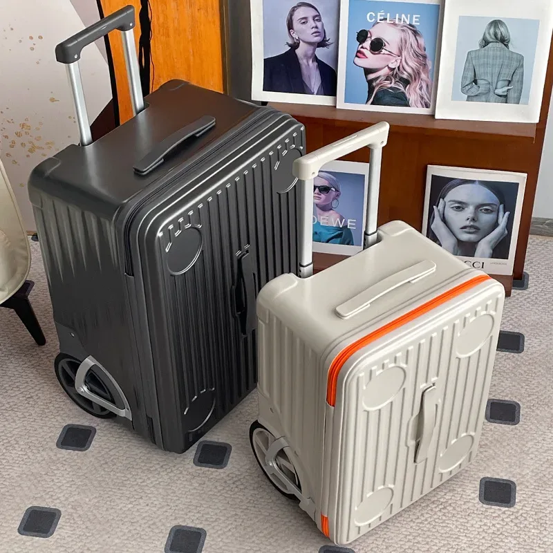 valise roulettes toupie abs gris clair orange poignées sécurité motif intérieur cercles noirs gris durabilité transport
