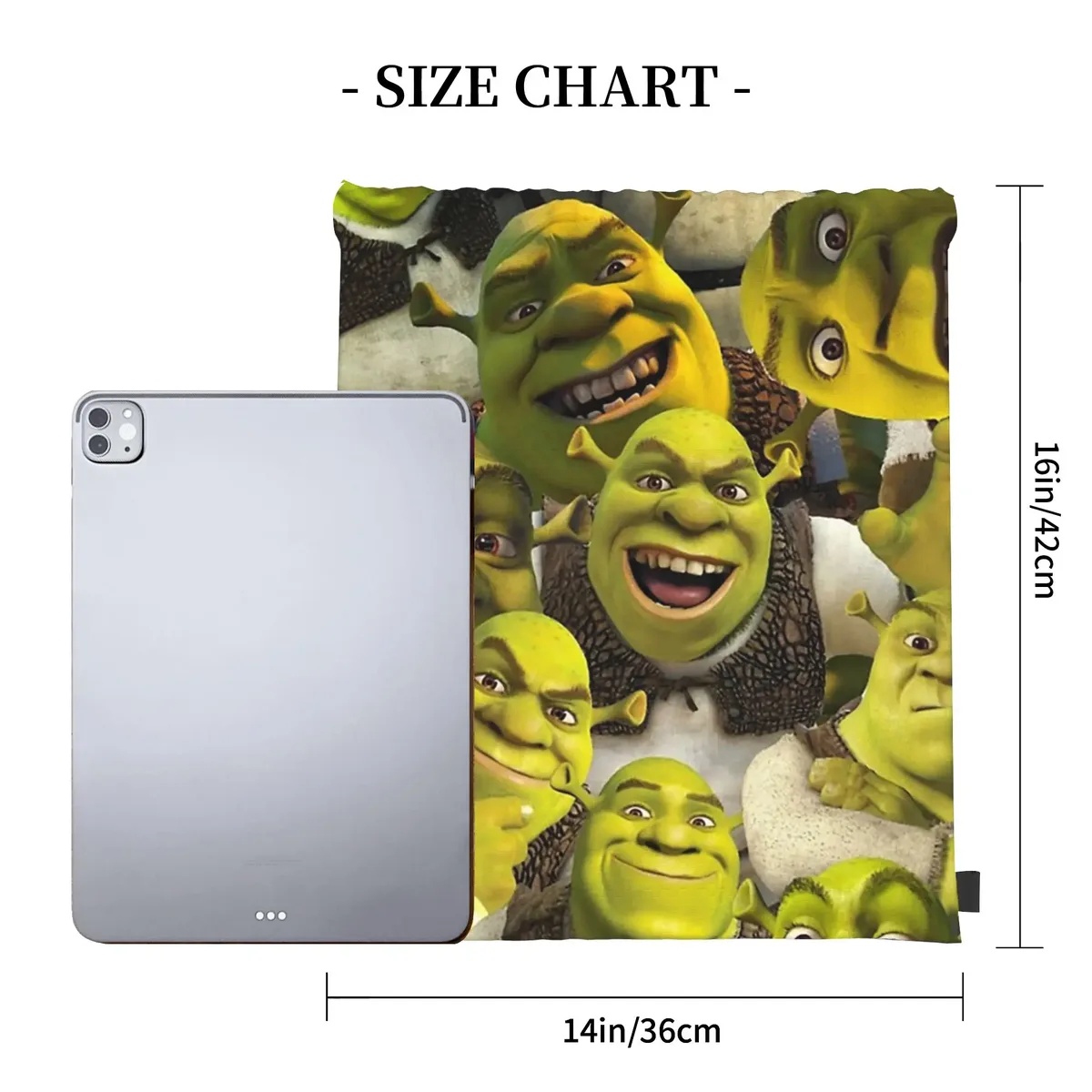 sac à dos à cordon shreks memes, sac de sport résistant à l'eau, sac à cordon avec visage drôle d'anime pour le yoga, 36 cm (largeur) x 43 cm (hauteur)