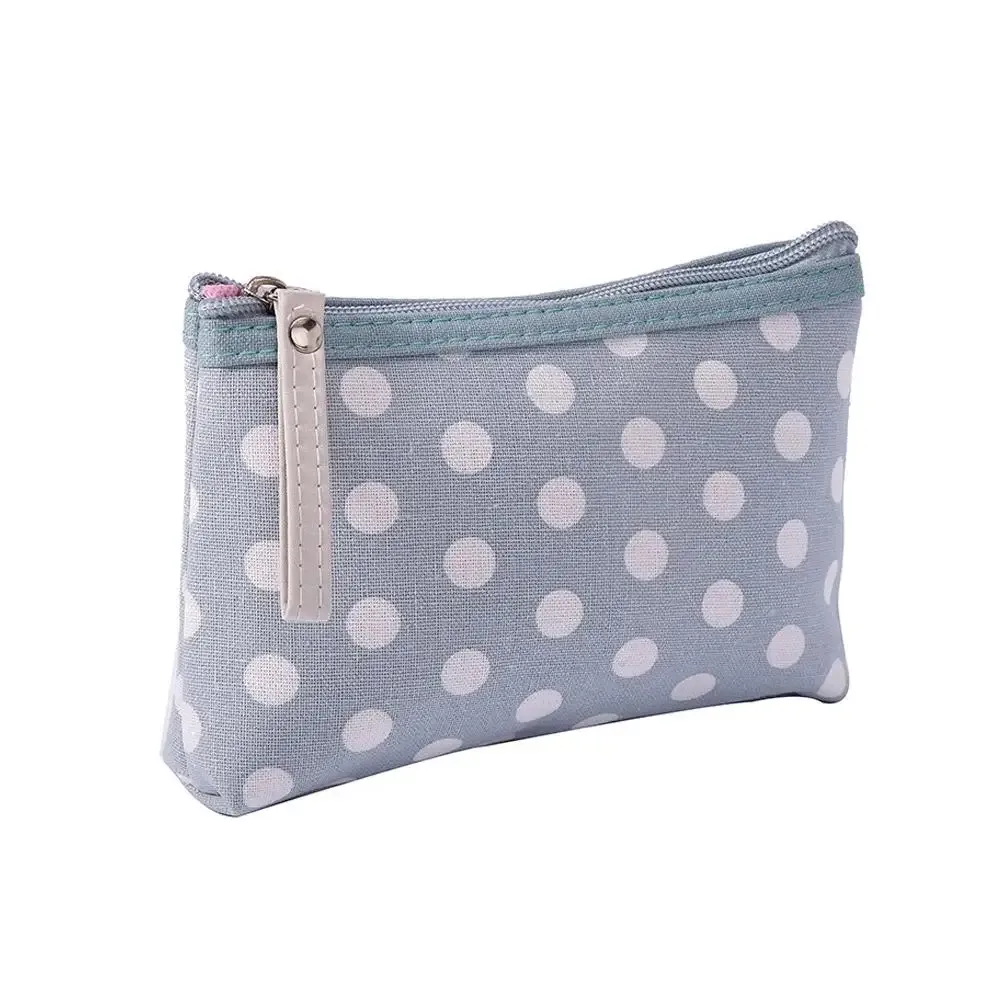 jolie trousse de maquillage en toile à pois pour femmes, pochette de rangement portable pour cosmétiques, trousse de toilette de voyage à fermeture éclair, étui à crayons, organisateur