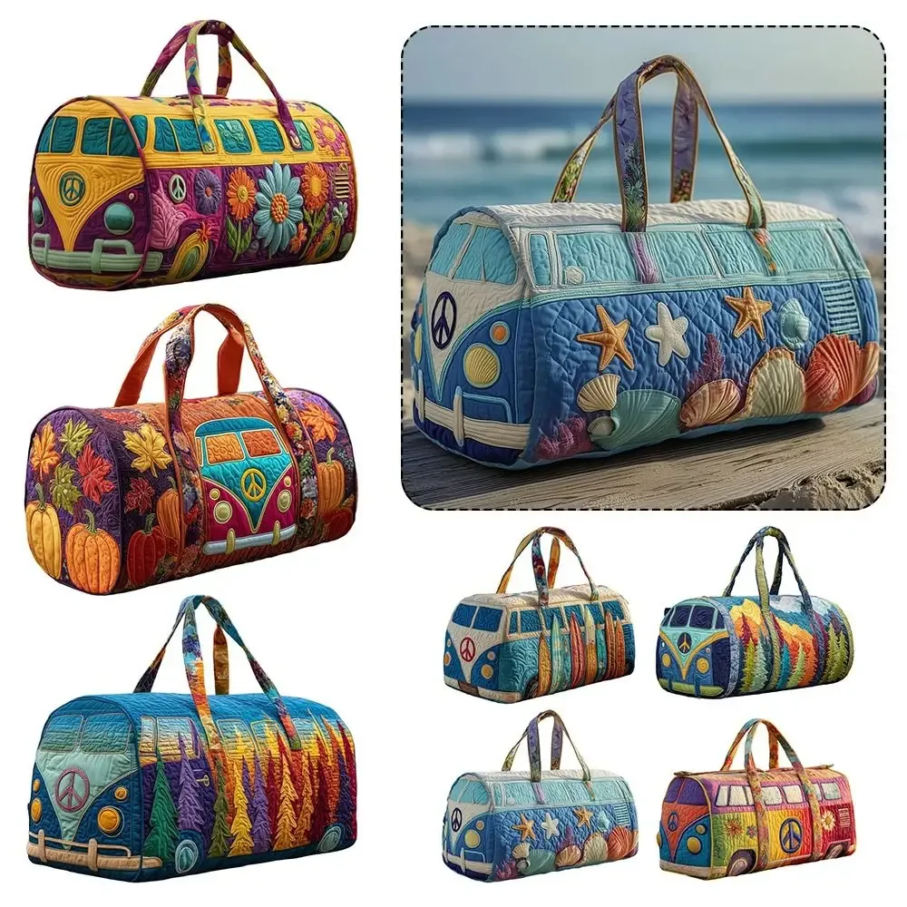 sac de voyage matelassé en coton de la série bus, design 3d, style bohème, sac de sport hippie, motif grenouille, sac de week-end, pour la gym et l'entraînement