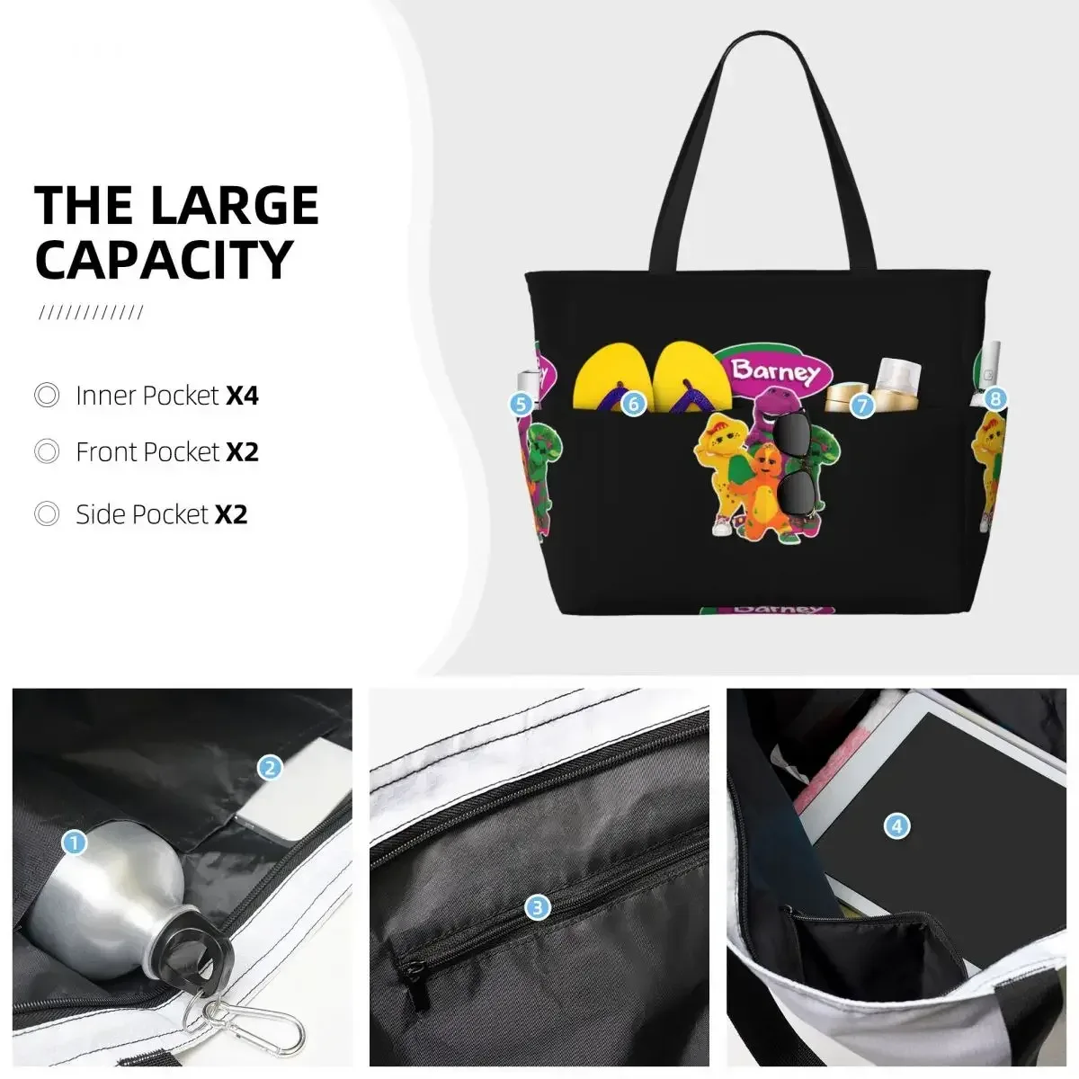 sac voyage polyester motifs personnages animés sacoche noire poches latérales grande poche avant usage voyage sport plage yoga
