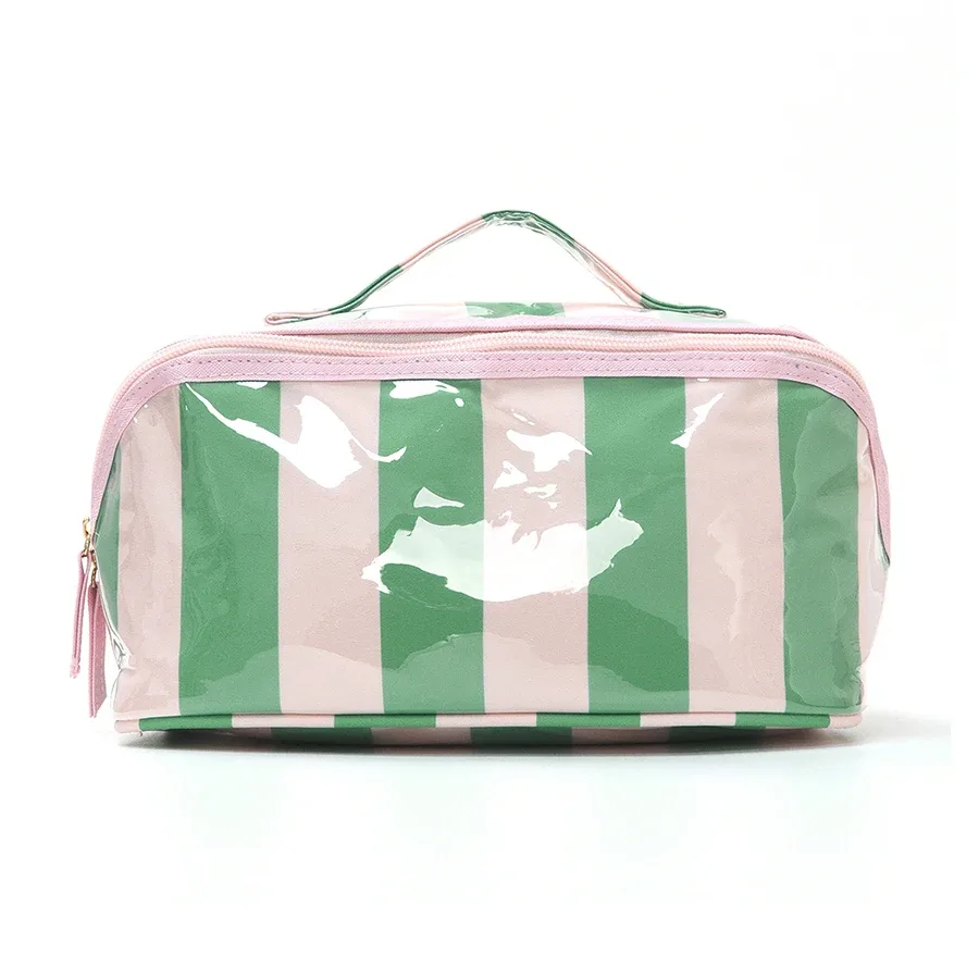 sac à cosmétiques en pvc pour femmes, grande capacité, pochette portable étanche, trousse de toilette à ouverture plate avec poignée