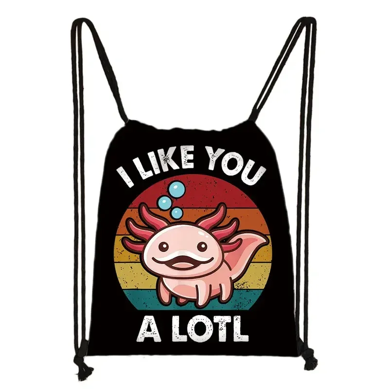 kawaii dessin animé axolotl poisson jouant des jeux vidéo sac à dos tours de mer axolotl/fouron harajuku sacs à cordon sac de voyage en toile