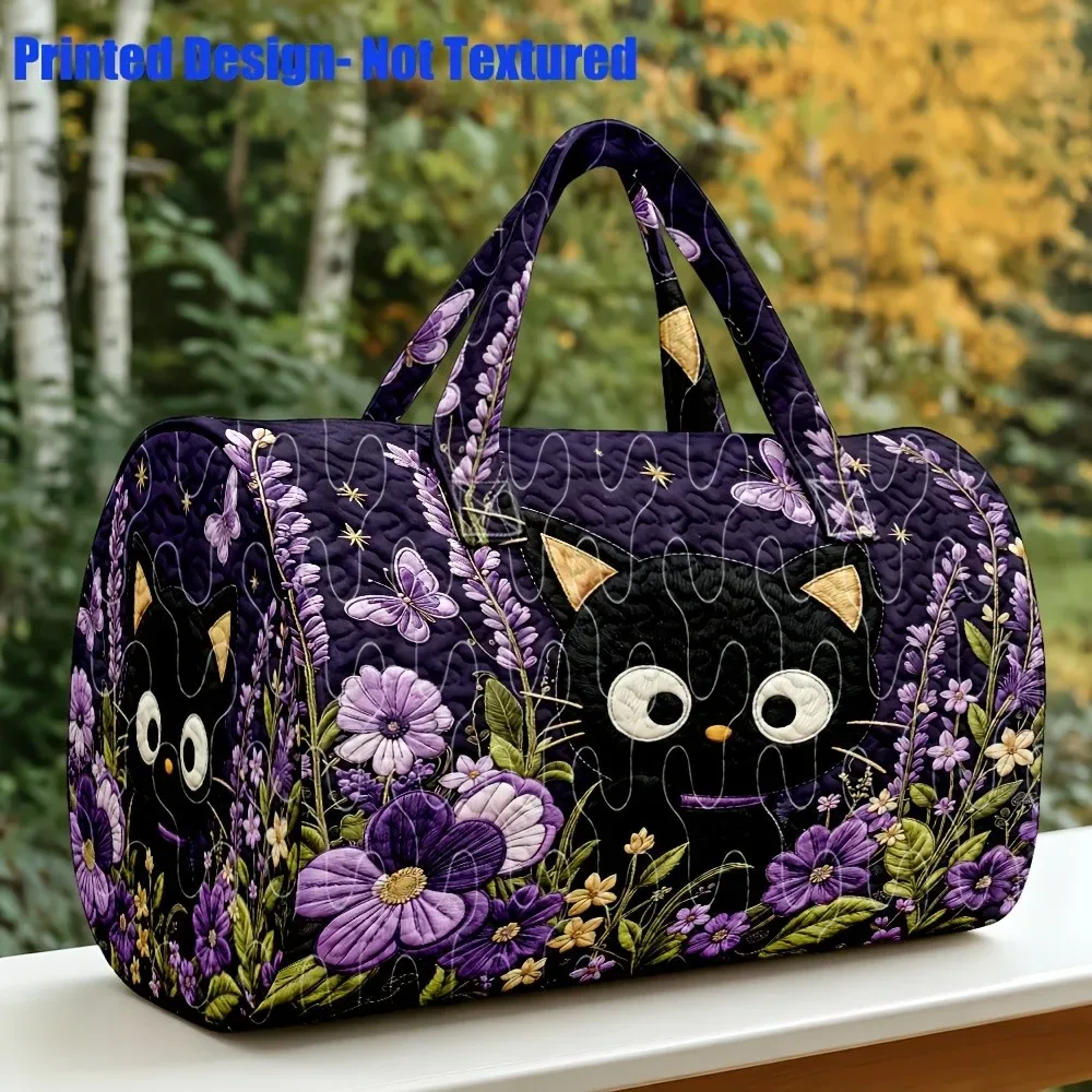 sac imprimé à motifs de petits chats noirs, de grande capacité, portable, polyvalent et tendance, idéal pour les voyages et les sacs à main.