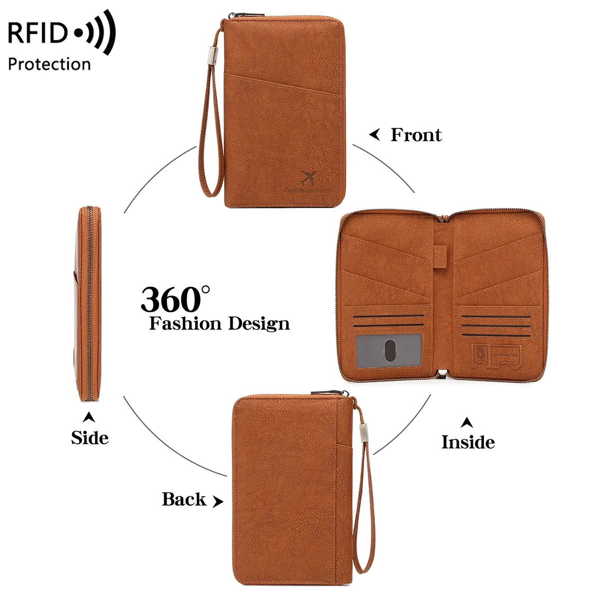 nouveau porte-passeport de voyage antivol rfid, unisexe, grande capacité, avec fermeture éclair, porte-documents, sac de rangement multifonctionnel