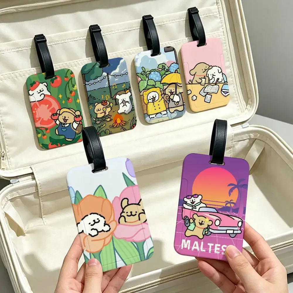 line cartoon p-puppys étiquette de voyage anti-perte en pvc, porte-carte d'informations, étiquette de bagage imperméable